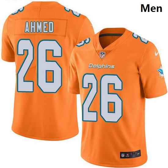 Nike Miami Dolphins 26 Salvon Ahmed Orange Men Stitched NFL Limited Rush Jersey